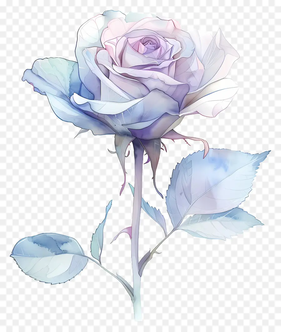 Aquarelle Rose，Rose Bleue PNG