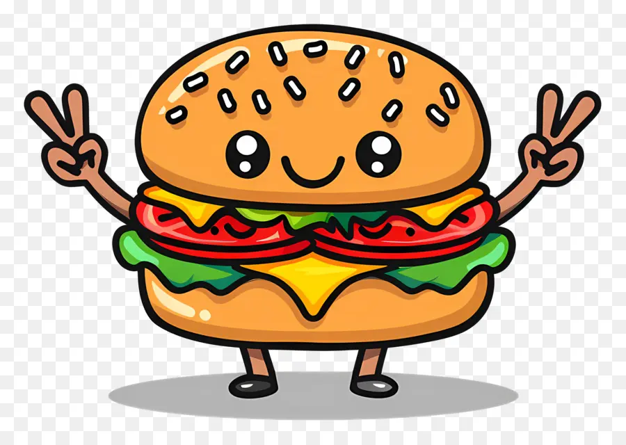 Burger Animé，Hamburger De Dessin Animé PNG