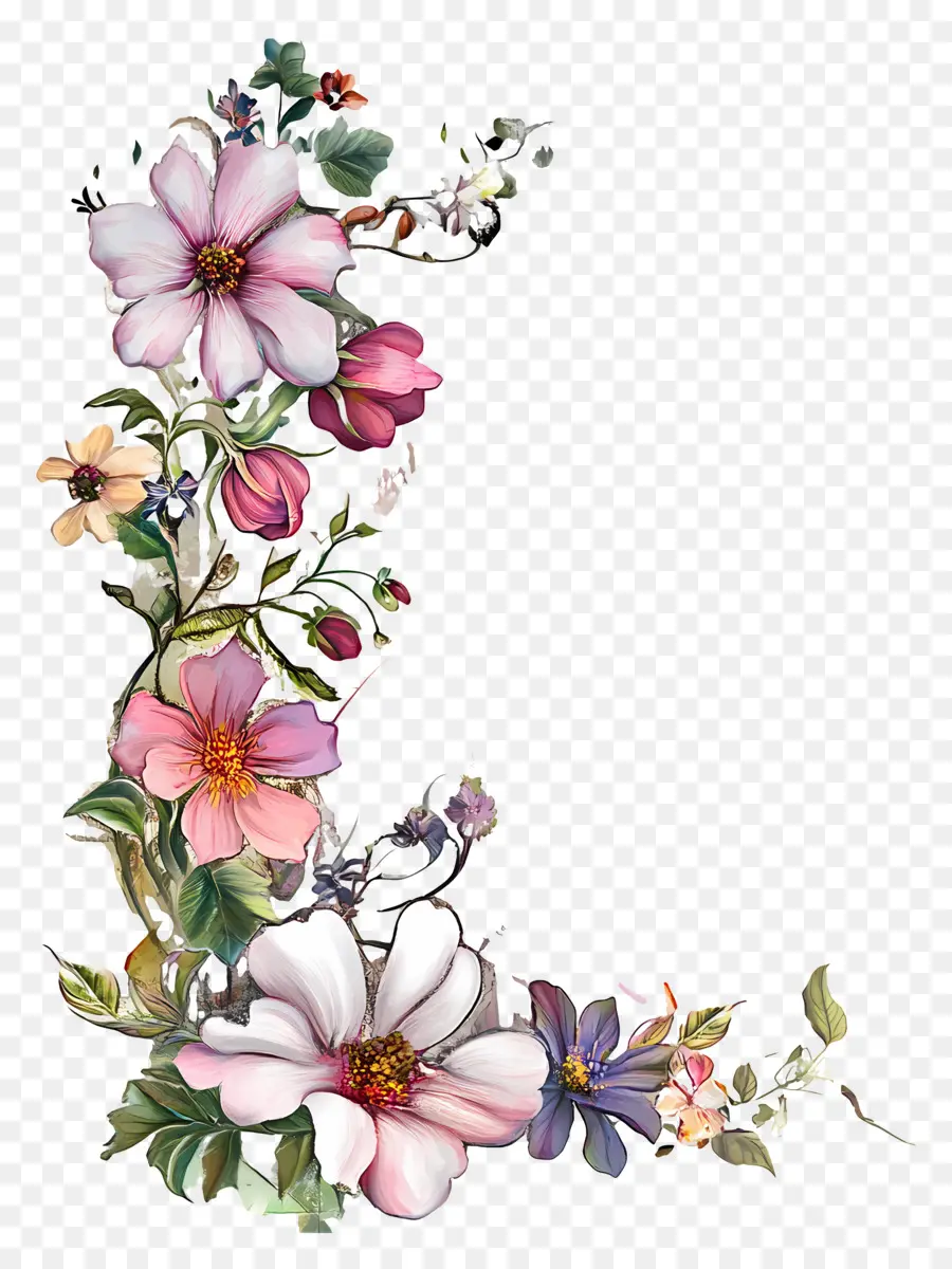 Fleurs De Mariage，Bordure Florale Colorée PNG