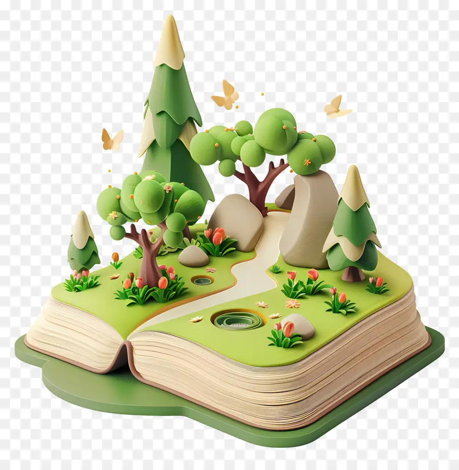 Livres Animés，Livre Ouvert Avec Forêt PNG