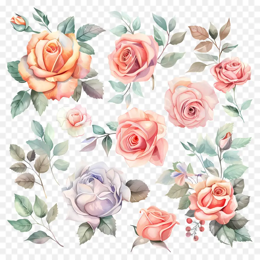 Aquarelle Rose，Roses Colorées PNG