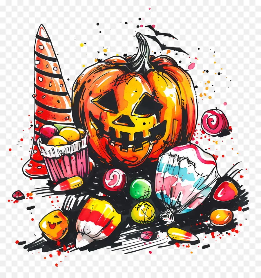 Bonbons D'halloween，Citrouille Et Bonbons PNG