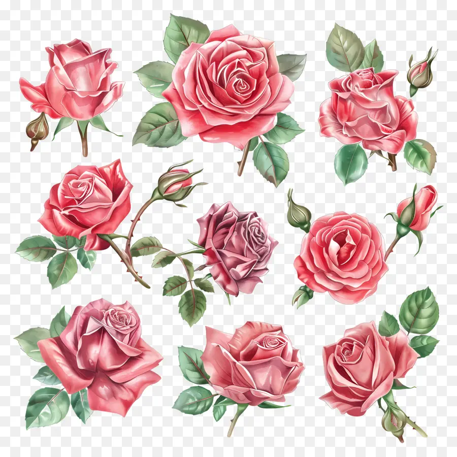 Aquarelle Rose，Roses Colorées PNG