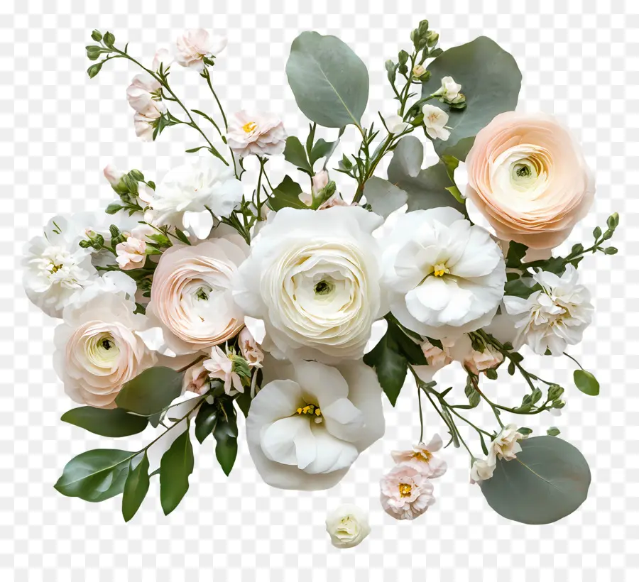 Fleurs De Mariage，Bouquet Floral Blanc Et Rose PNG