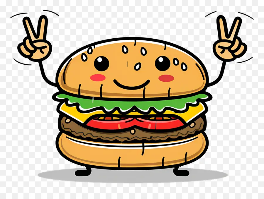 Burger Animé，Hamburger De Dessin Animé PNG