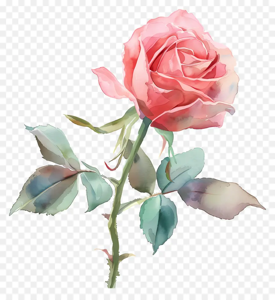 Aquarelle Rose，Rose Rouge PNG