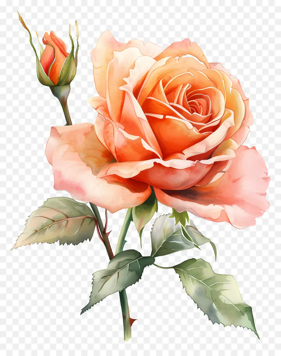 Aquarelle Rose，Rose Rouge PNG