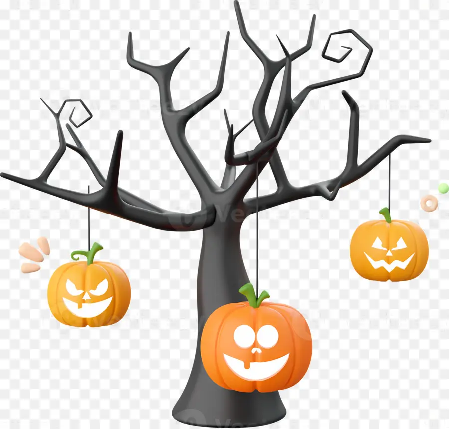 Arbre D'halloween，Arbre Avec Citrouilles Suspendues PNG