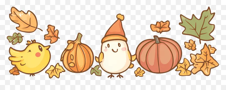 Frontière De Thanksgiving，Personnages D'automne Mignons Avec Des Citrouilles PNG