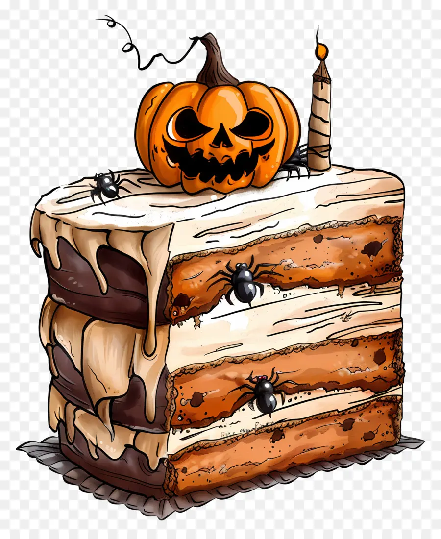 Gâteau D'halloween，Tranche De Gâteau D'halloween PNG