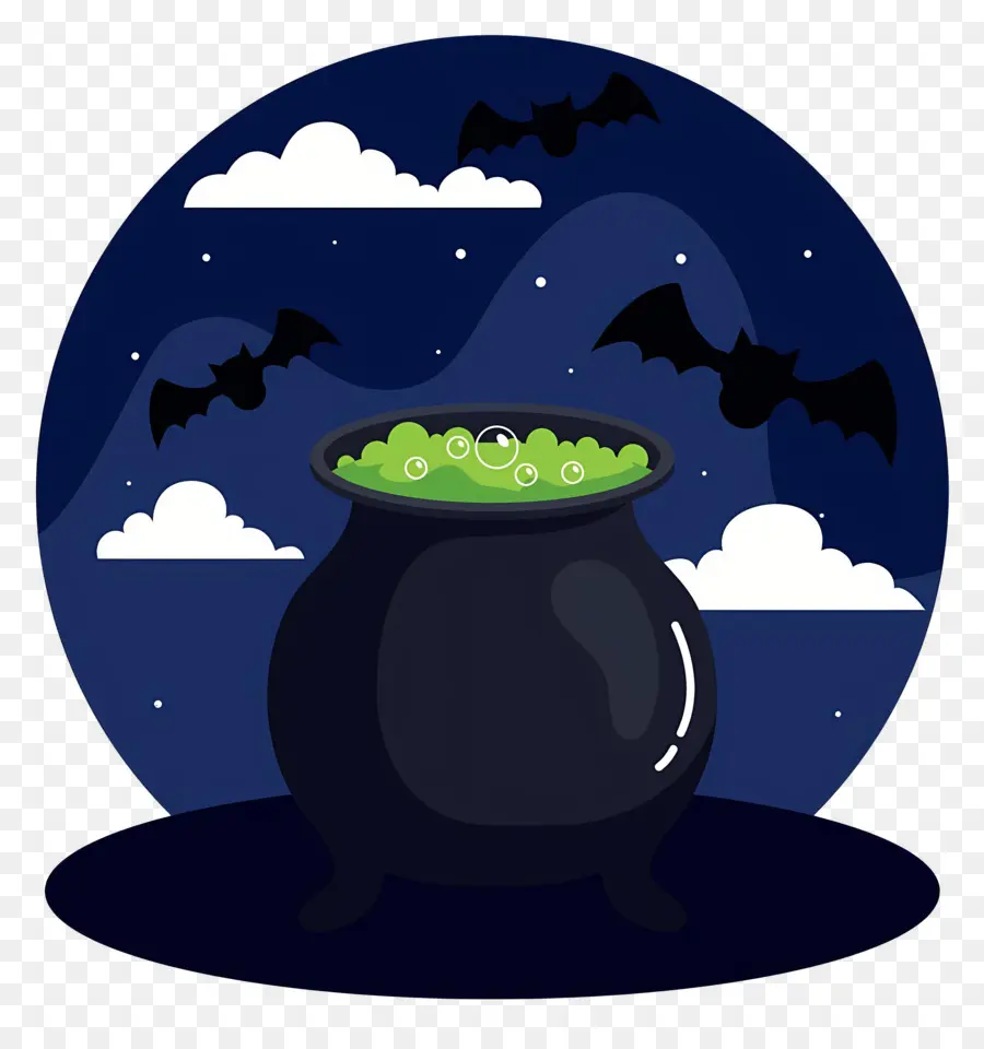 Chaudron D'halloween，Chaudron Avec Des Chauves Souris PNG