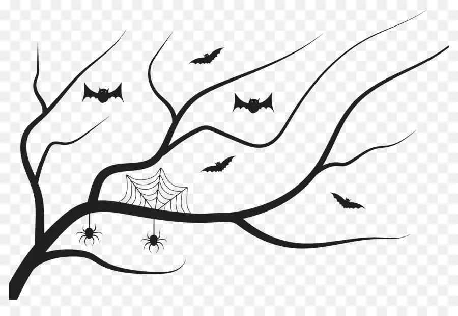 Toile D'araignée D'halloween，Branche D'arbre Effrayante PNG