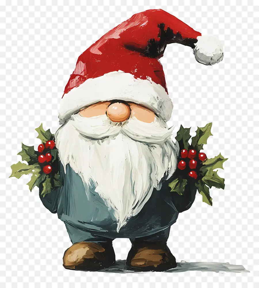 Gnome De Noël，Père Noël Gnome Avec Holly PNG