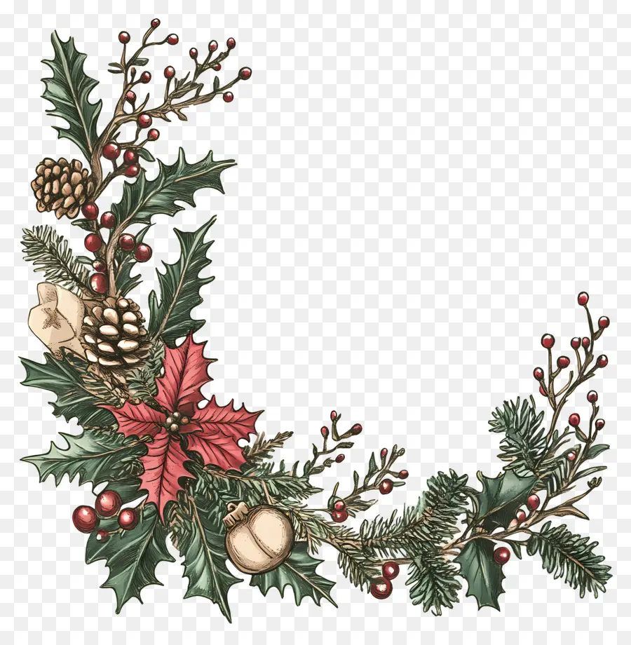 Le Coin De Noël，Houx Et Pin PNG