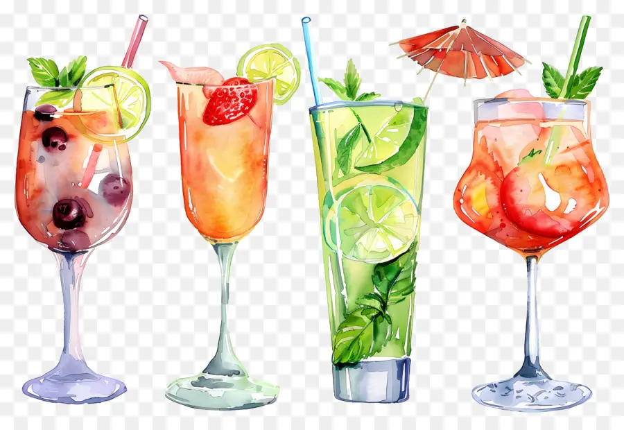 Cocktail Aquarelle，Cocktails Colorés PNG