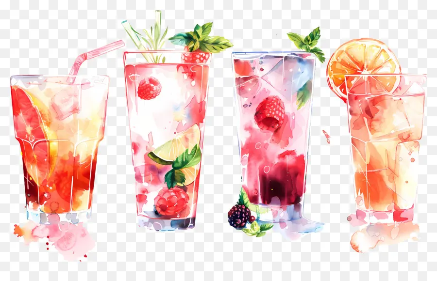 Cocktail Aquarelle，Boissons Colorées PNG