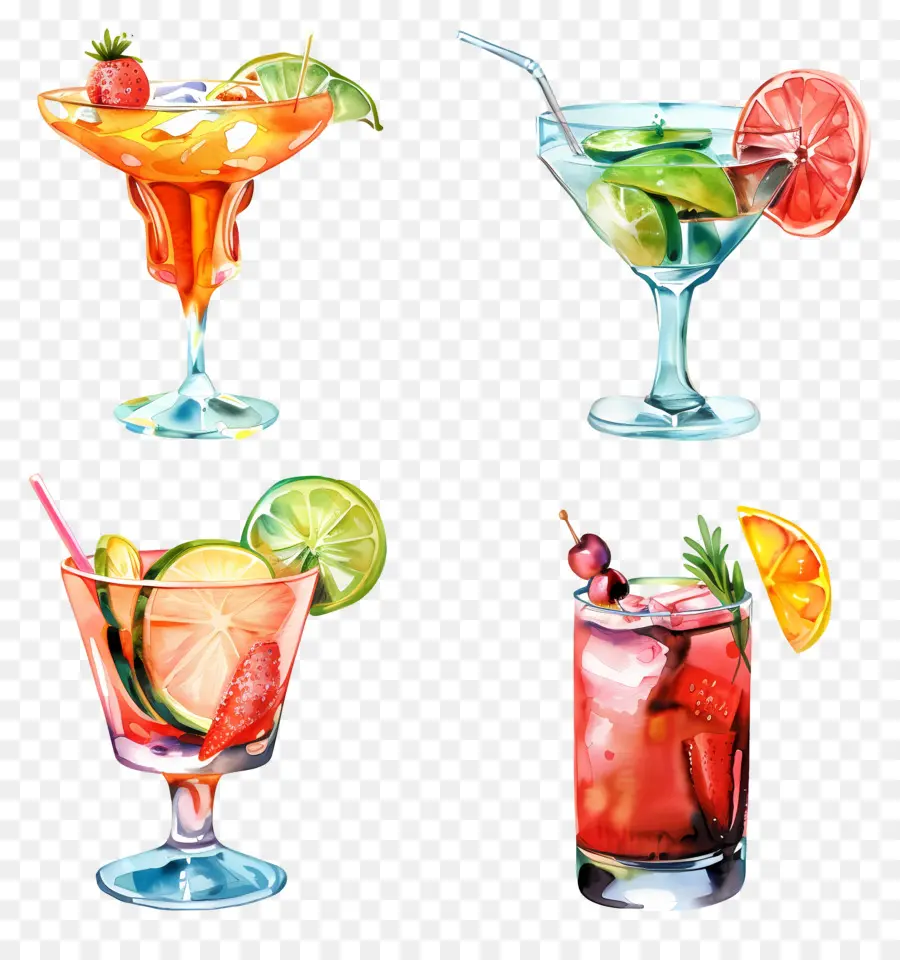 Cocktail Aquarelle，Cocktails Assortis PNG