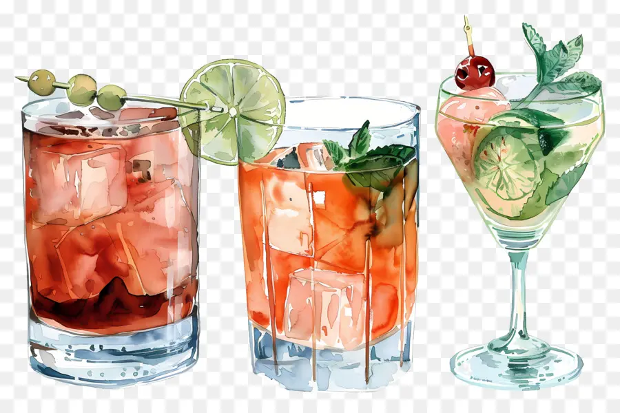 Cocktail Aquarelle，Boissons Colorées PNG