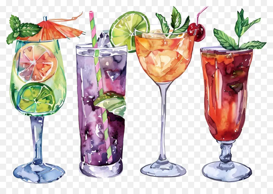 Cocktail Aquarelle，Cocktails Colorés PNG