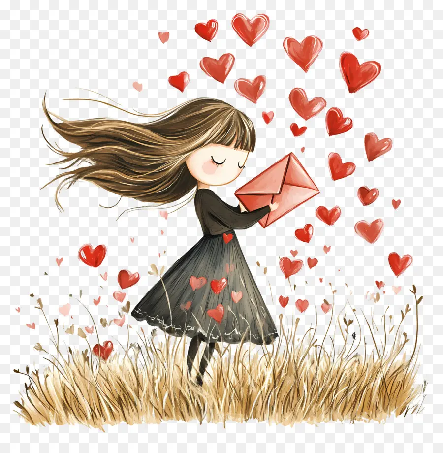 Courrier D'amour，Fille Avec Enveloppe PNG