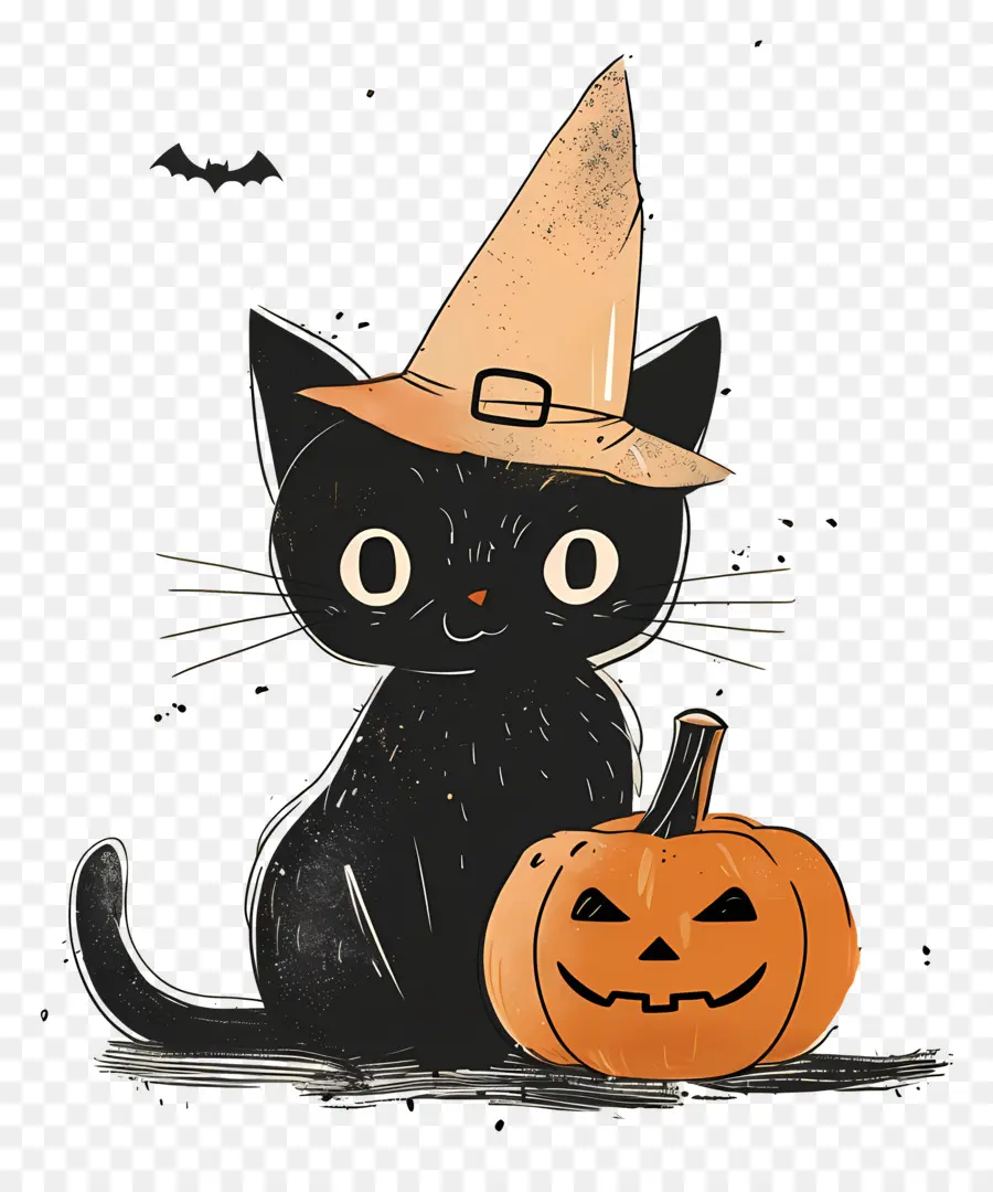 Chat Mignon D'halloween，Chat Noir Avec Des Citrouilles PNG