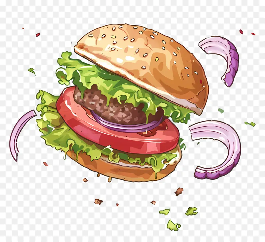 Burger Flottant，Burger Réaliste PNG