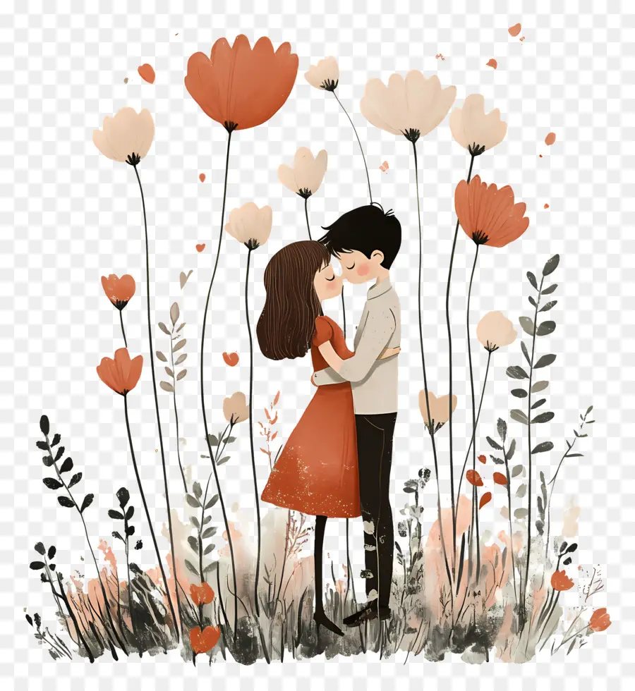 Amour Mignon，Couple En Fleurs PNG