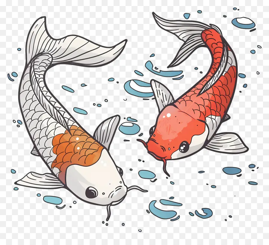 Poisson Koï，Deux Poissons Koi Avec De L'eau PNG