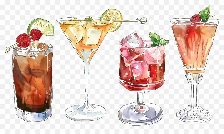 Cocktail Aquarelle，Cocktails Colorés PNG