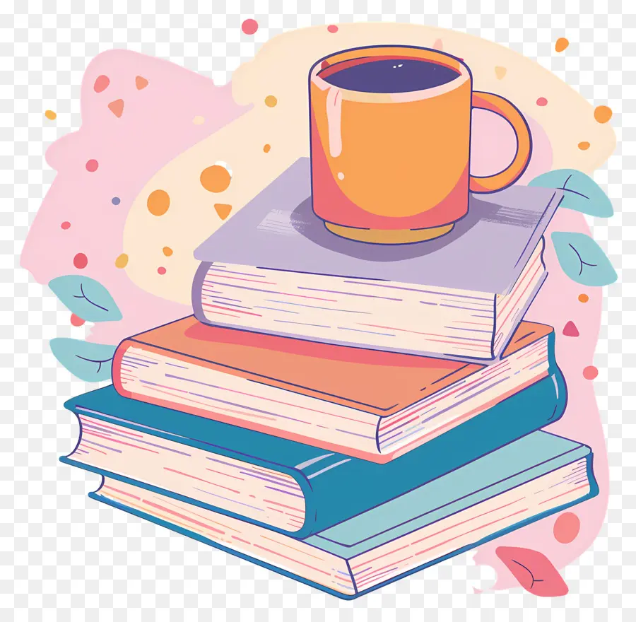 Livre Et Café，Pile De Livres Avec Des Tasses PNG