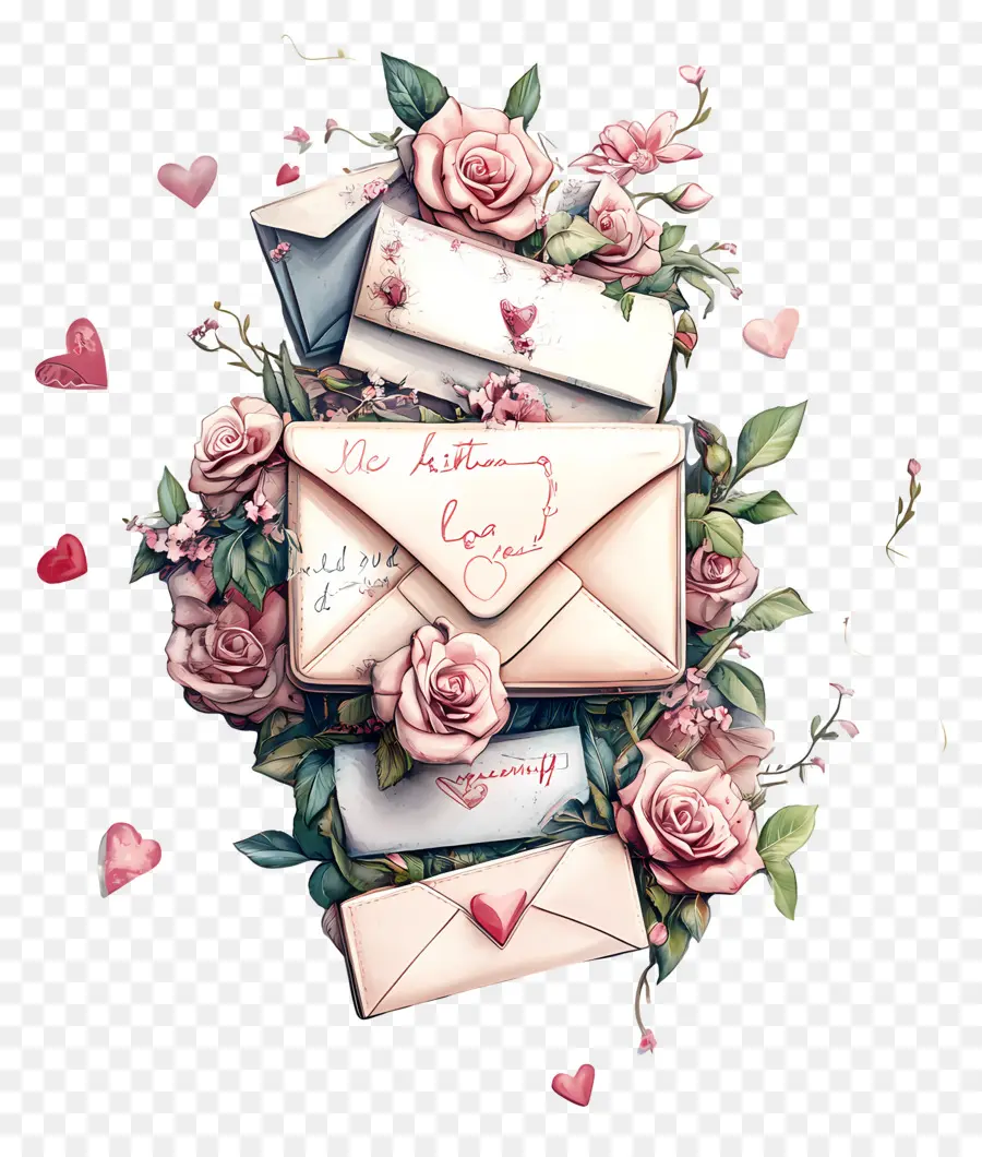 Courrier D'amour，Enveloppes Avec Des Roses PNG