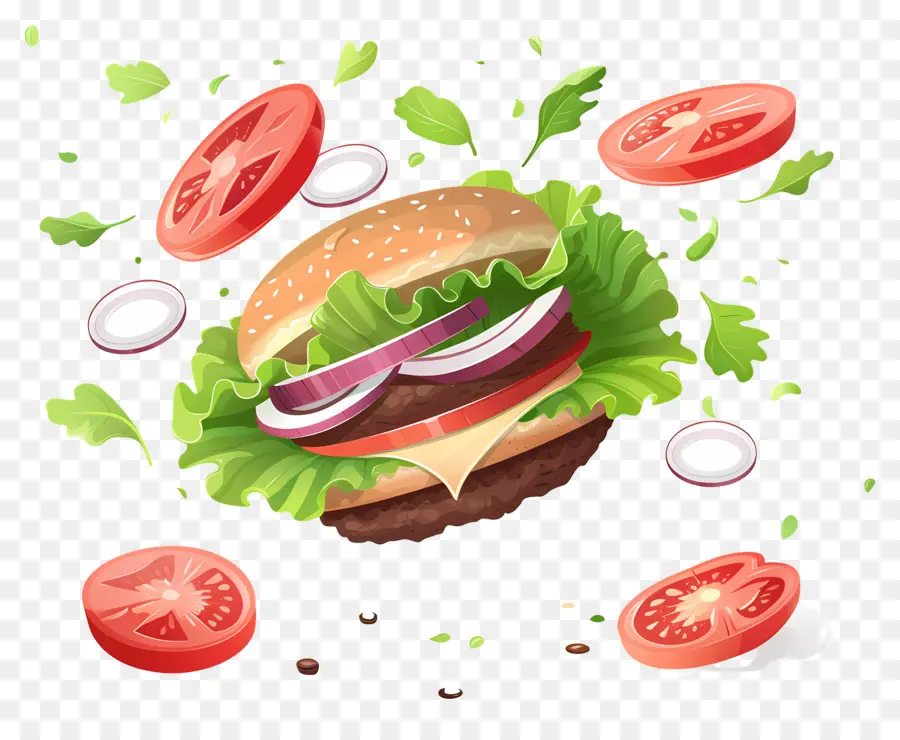 Burger Flottant，Burger Réaliste PNG