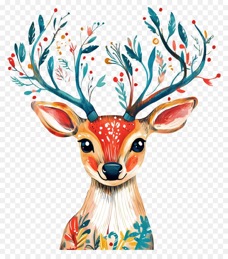 Cerf De Noël，Tête De Cerf Colorée PNG