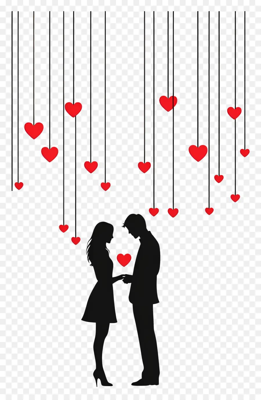 Amour Suspendu，Couple De Silhouette Avec Des Coeurs PNG