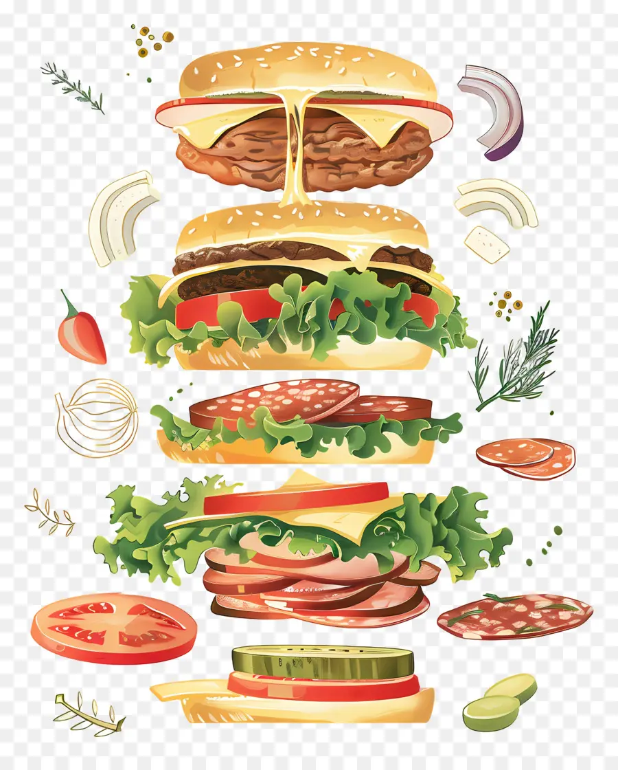 Burger Flottant，Explosion De Hamburgers PNG