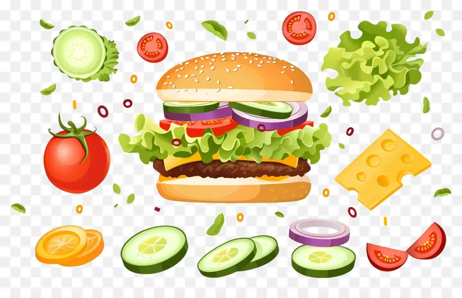 Burger Flottant，Burger Réaliste PNG