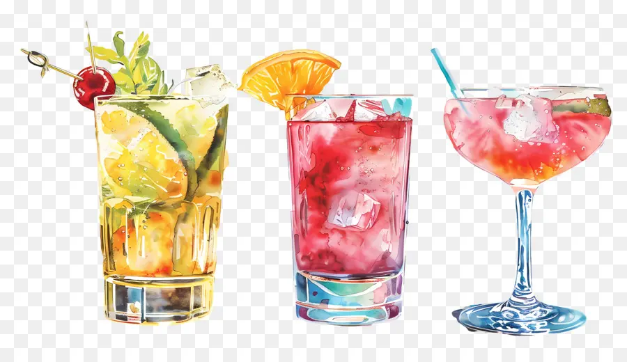 Cocktail Aquarelle，Boissons Colorées PNG