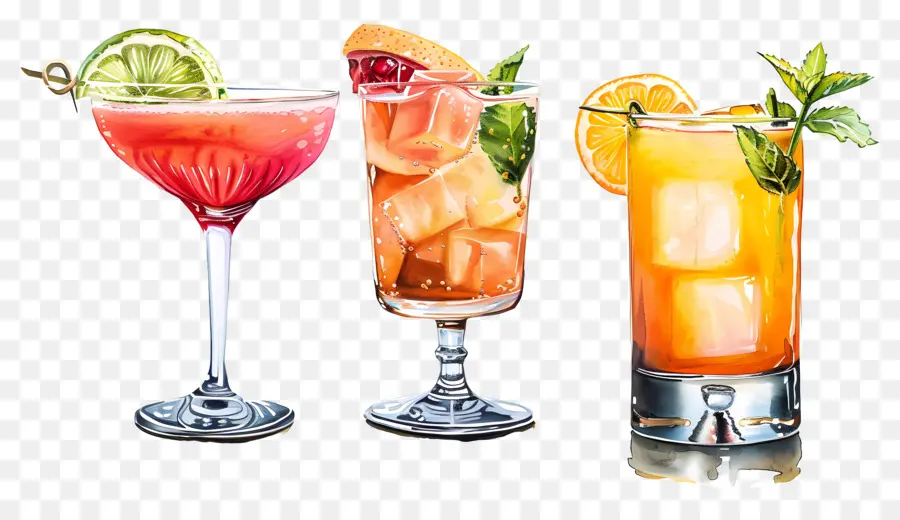 Cocktail Aquarelle，Cocktails Colorés PNG