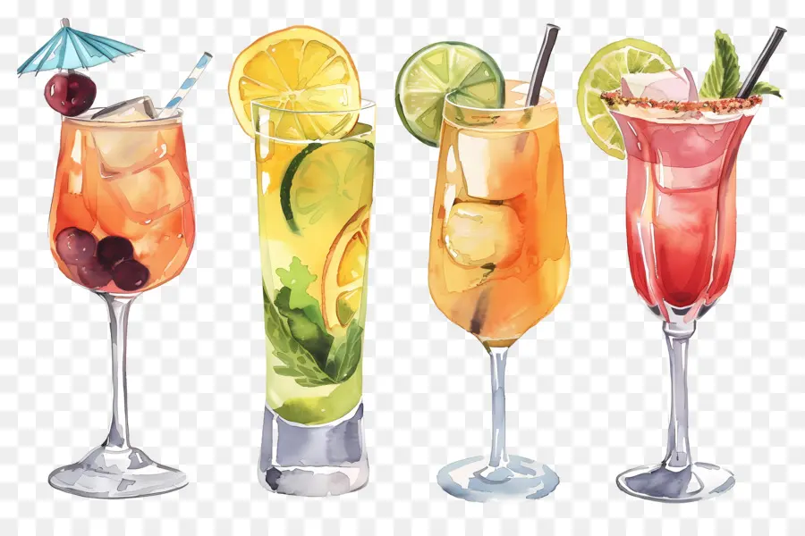 Cocktail Aquarelle，Cocktails Colorés PNG