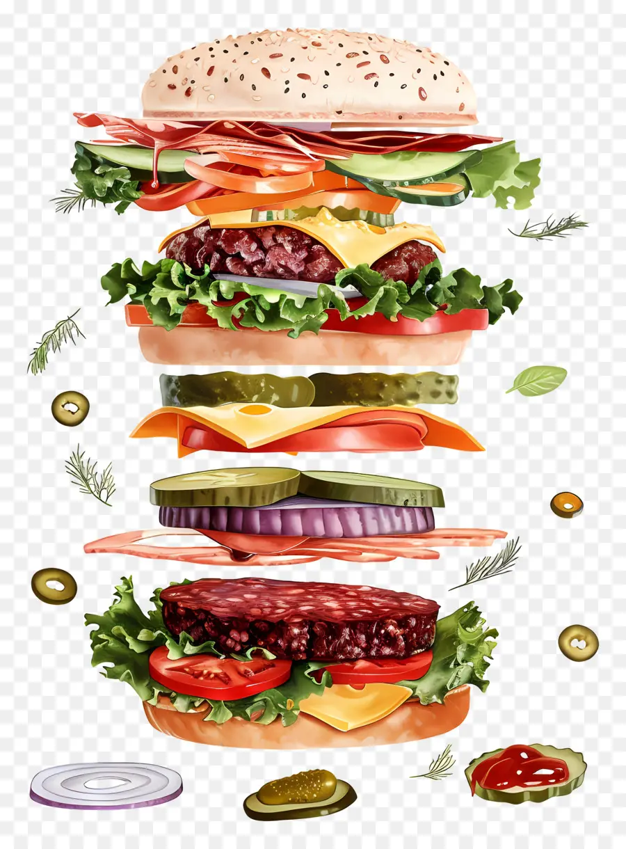 Burger Flottant，Ingrédients Du Hamburger PNG