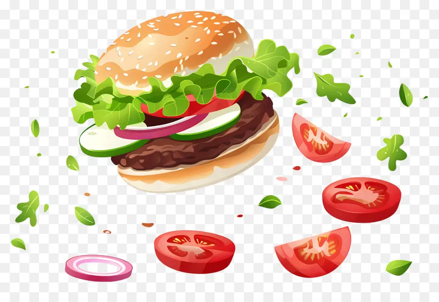 Burger Flottant，Burger Réaliste PNG