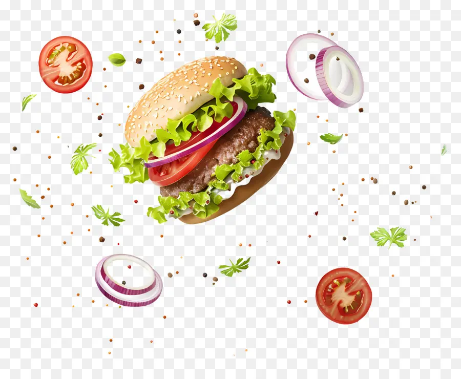 Burger Flottant，Burger Réaliste PNG