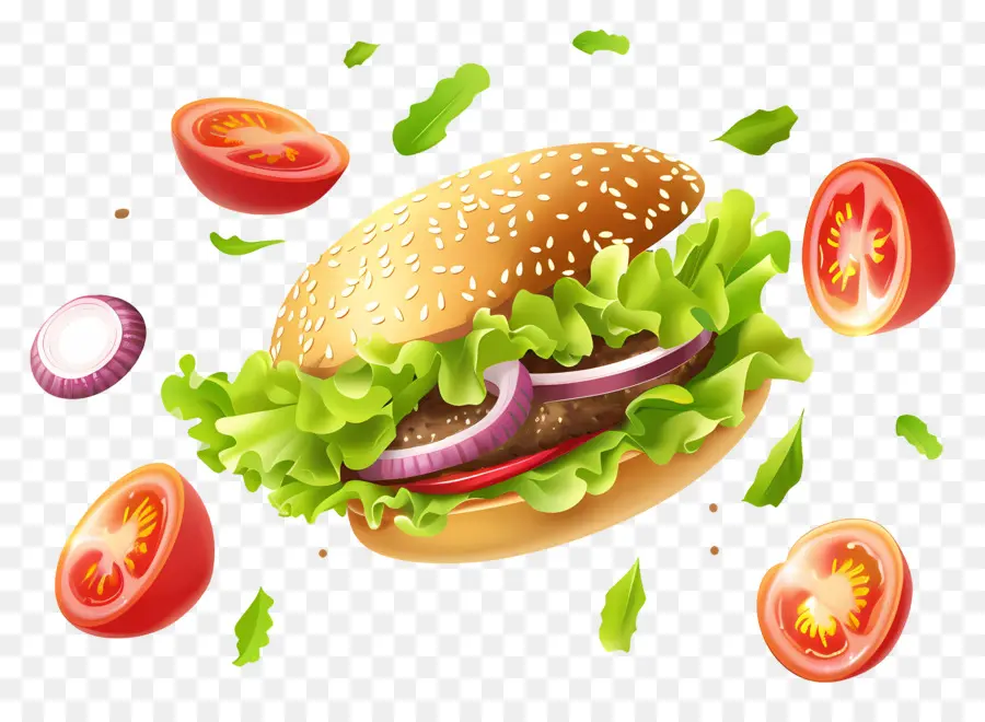 Burger Flottant，Burger Réaliste PNG