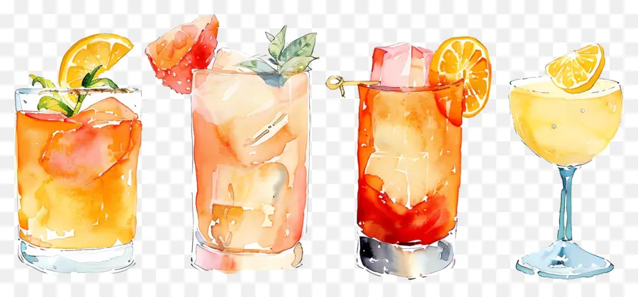 Cocktail Aquarelle，Boissons Colorées PNG