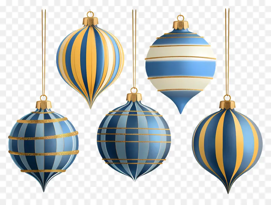 Boules De Noël Suspendues，Ornements Bleus Et Jaunes PNG