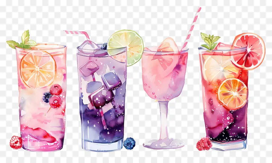 Cocktail Aquarelle，Boissons Colorées PNG