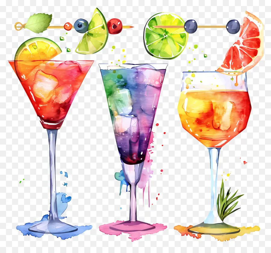 Cocktail Aquarelle，Cocktails Assortis PNG