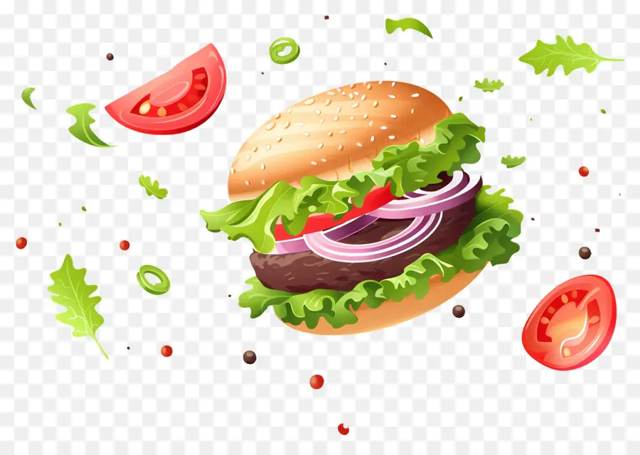 Burger Flottant，Burger Réaliste PNG