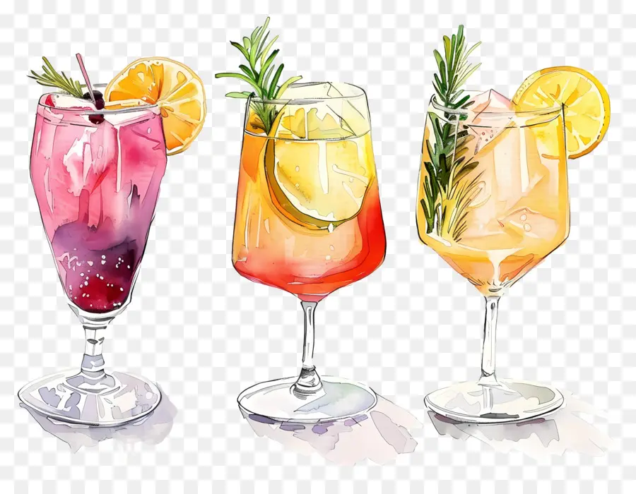 Cocktail Aquarelle，Boissons Colorées PNG