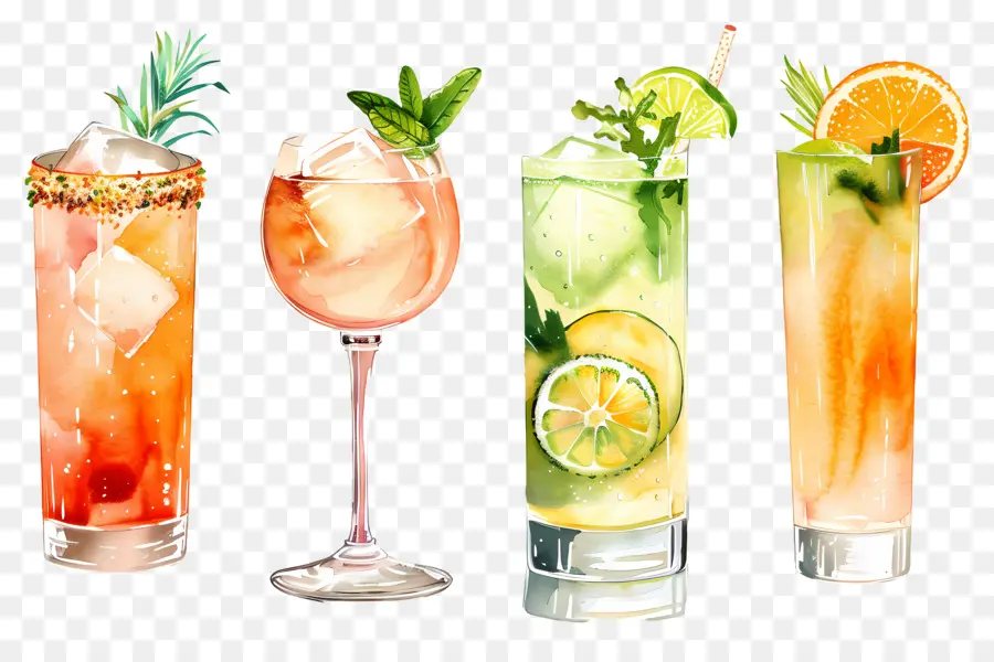 Cocktail Aquarelle，Boissons Colorées PNG